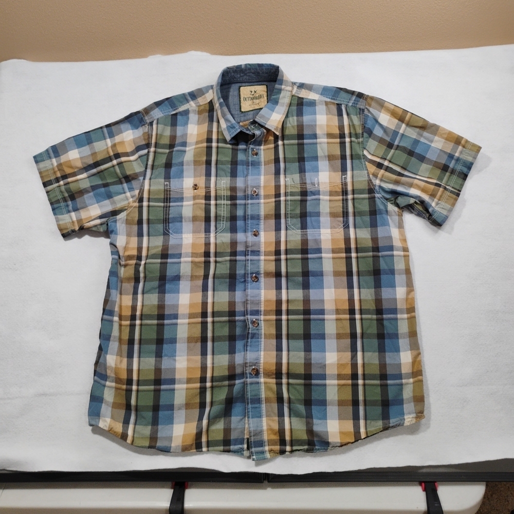Outdoor Life Men's Plaid Cotton Shirt Size XL Short Sleeve Sleeve Button Down